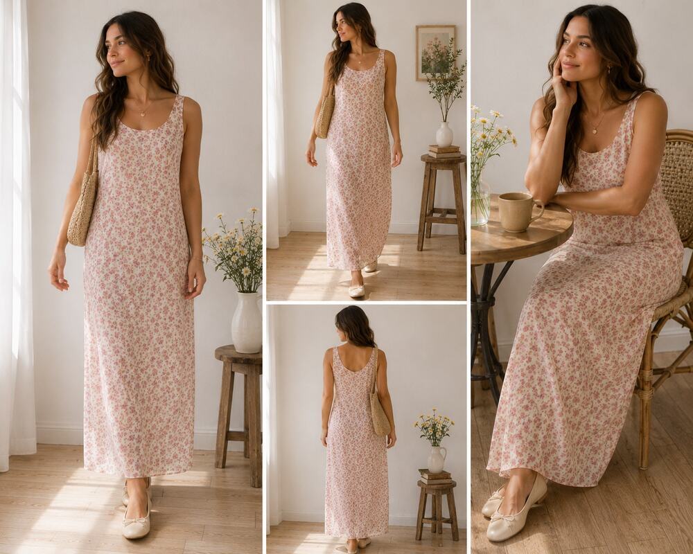Vintage Floral Chiffon Midi Dress Size 12 Pink Cottagecore Sleeveless Lined